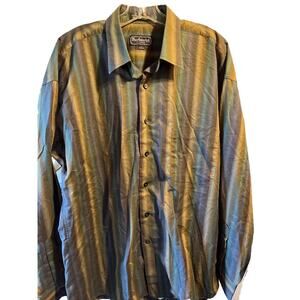 Burberrys Mens Large Button Up Shirt Green Purple Plaid Cotton Long Sleeve